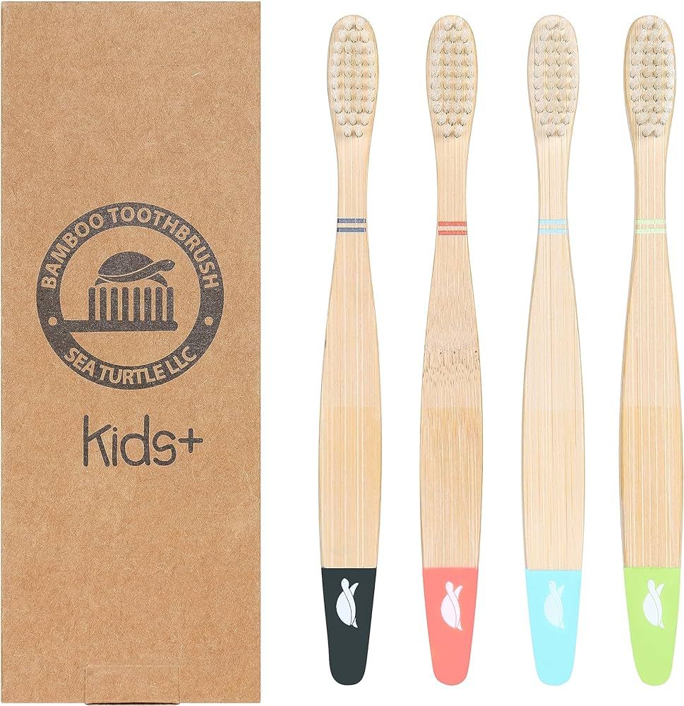 Sea Turtle Plant-Based Bristles, Bamboo Toothbrushes, Soft Natural Toothbrush for Kids (4 Pack) | Amazon (US)