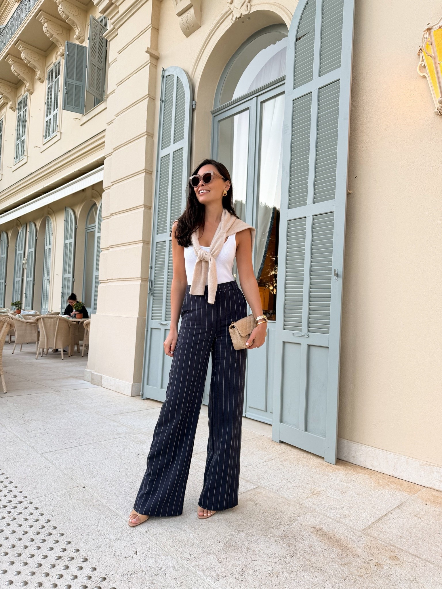 Stripe pants - size up they run small! Summer outfit, cocktail hour, workwear, navy trouser, classic outfit, Hotel du Cap Eden Roc outfit.

#LTKootd #LTKWorkwear #LTKTravel