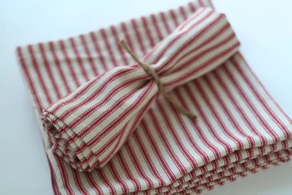 Red Ticking Stripe Cloth Napkin Small Size Cloth | Etsy | Etsy (US)