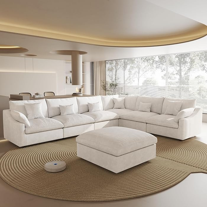 154" Modular Sectional Sofa Cloud Couch,Oversized Linen V-Shaped Sectional Sofa with Deep Seat, U... | Amazon (US)