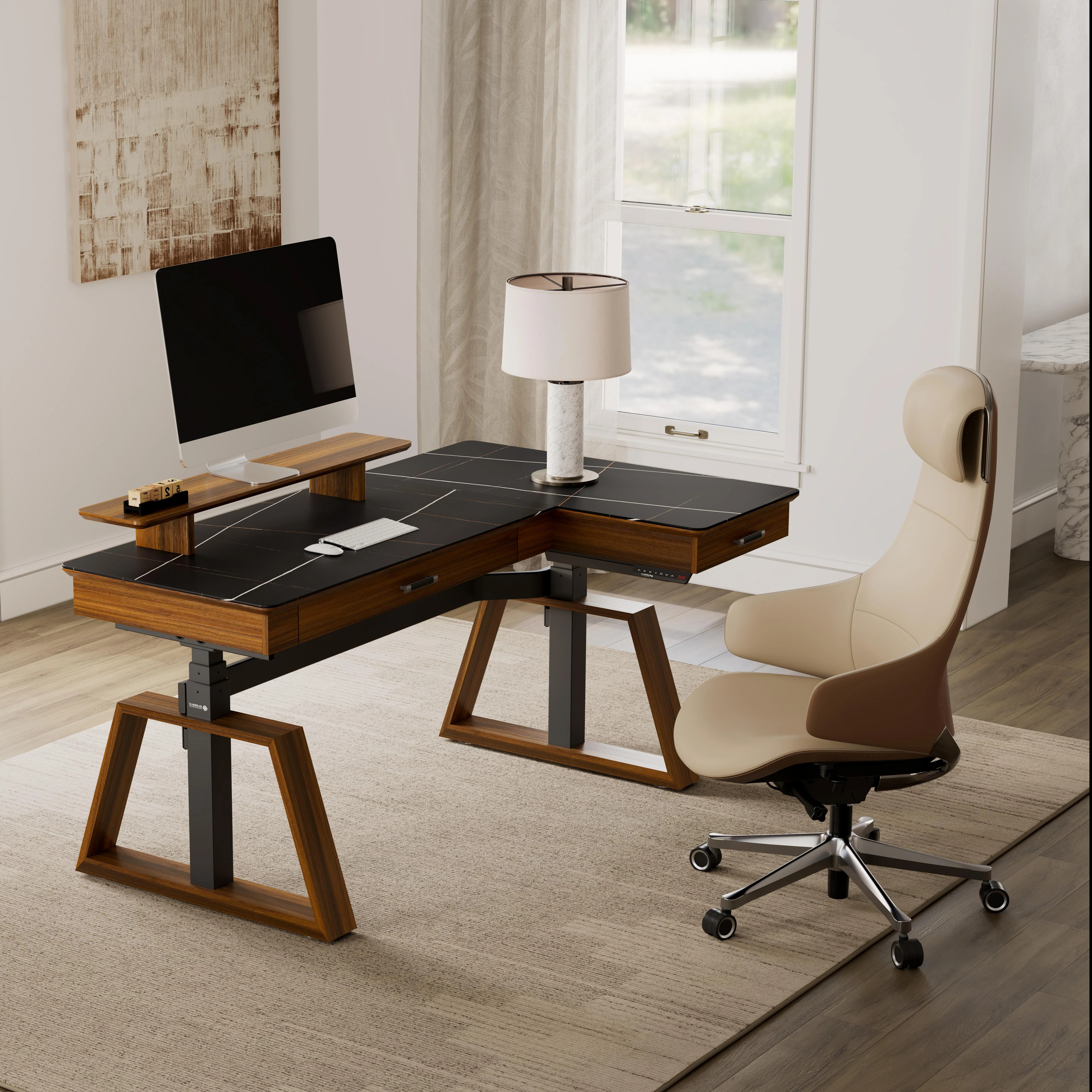 Executive Office Set:  Ark Standing Desk & Premium Executive Chair - Ark+Serene Ella / Right Side | Eureka Ergonomic