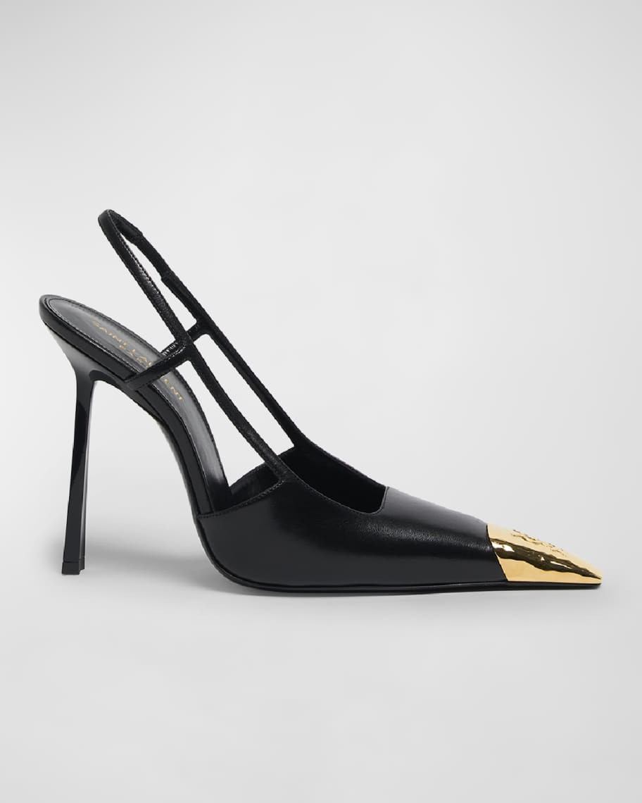 Saint Laurent Jeanne Leather Metallic-Toe Slingback Pumps | Neiman Marcus
