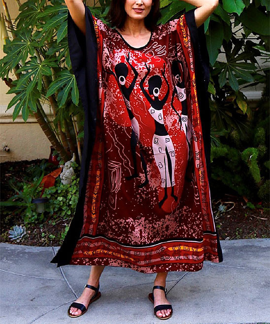 winlar Women's Maxi Dresses Red - Red Abstract Caftan - Women | Zulily