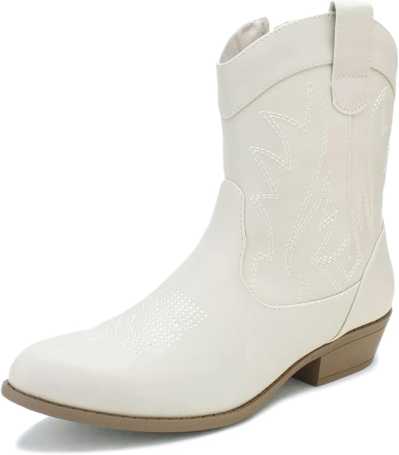 Western Cowgirl Cowboy Ankle Boots for Women or Ladies, Mid Calf, Vegan Leather Embroidered Upper... | Amazon (US)