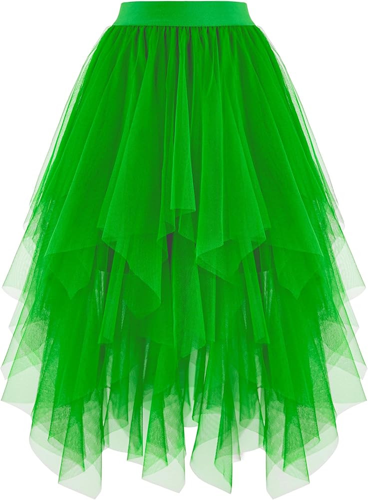 Ellames Women's Tulle Skirts High Low Layered Puffy Fairy Skirts Midi Length Irregular Tutu Skirt | Amazon (US)