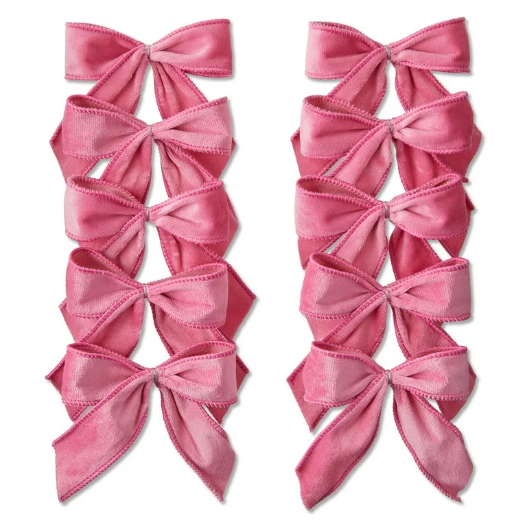 Pink Velvet Decorative Christmas Bows, 10 Count, by Holiday Time | Walmart (US)