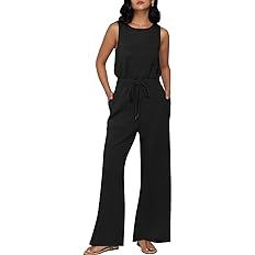 AUTOMET Womens Jumpsuits Fall Outfits 2023 New Casual Fashion Clothes Sleeveless Wide Leg Long Pa... | Amazon (US)