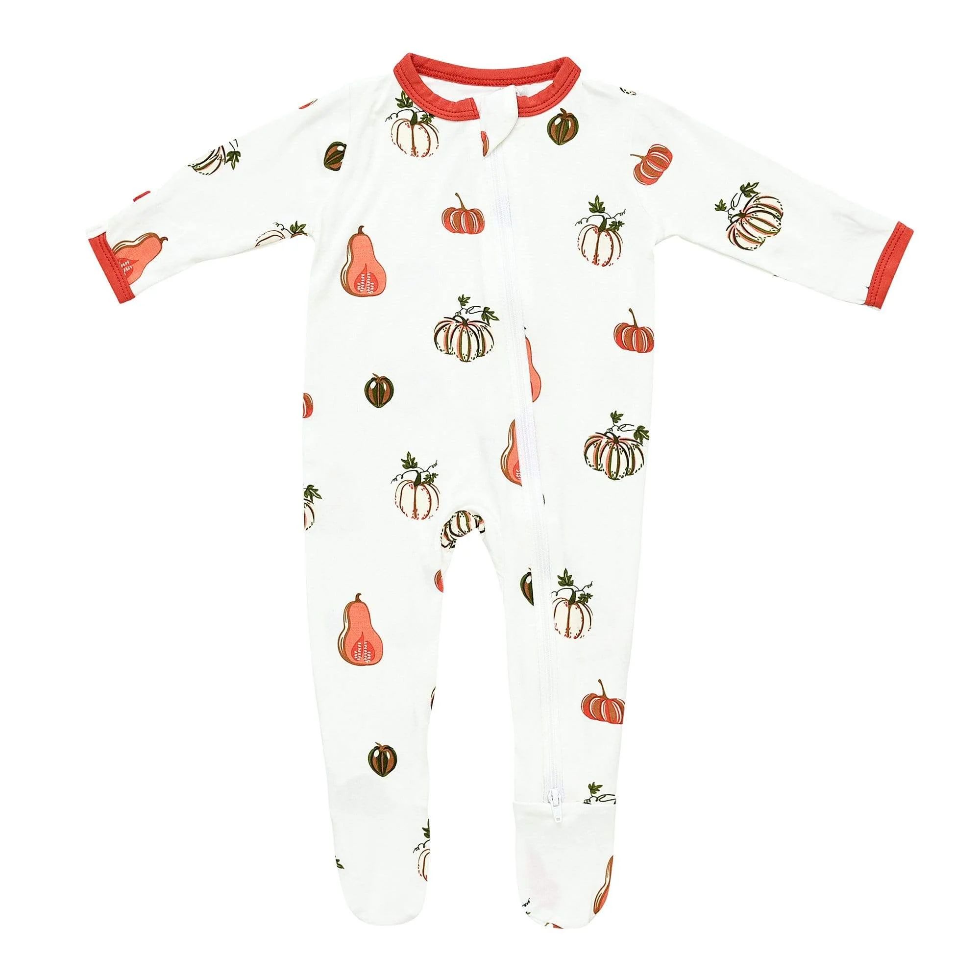 Printed Zippered Footie in Pumpkin | Kyte BABY