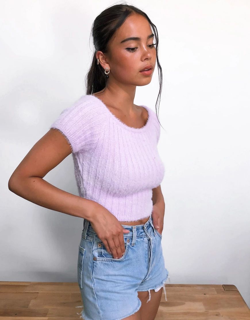 Topshop fluffy knitted crop top in lilac-Cream | ASOS (Global)