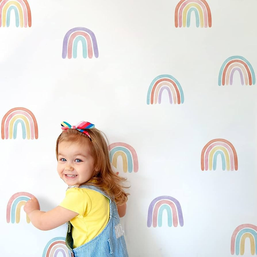 Watercolor Rainbow Wall Decals for Girls Bedroom 36 Pcs, Rainbow Stickers for Wall Mural Vinyl Pe... | Amazon (US)