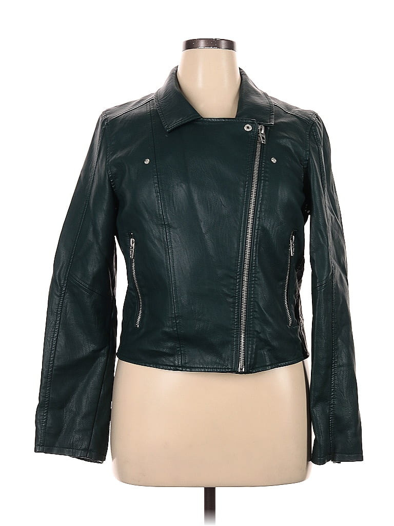 Blank NYC Faux Leather Jacket: Teal Jackets & Outerwear - Size X-Large | ThredUp