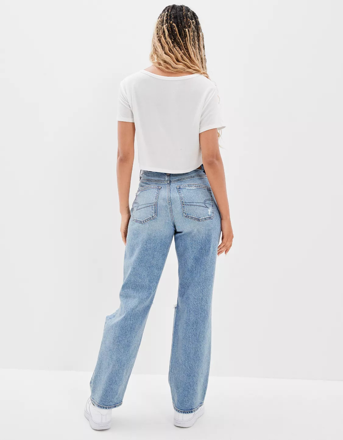 AE Stretch Ripped Curvy '90s Straight Jean | American Eagle Outfitters (US & CA)