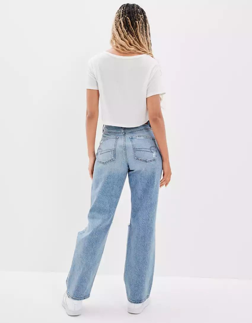 AE Stretch Ripped Curvy '90s Straight Jean | American Eagle Outfitters (US & CA)