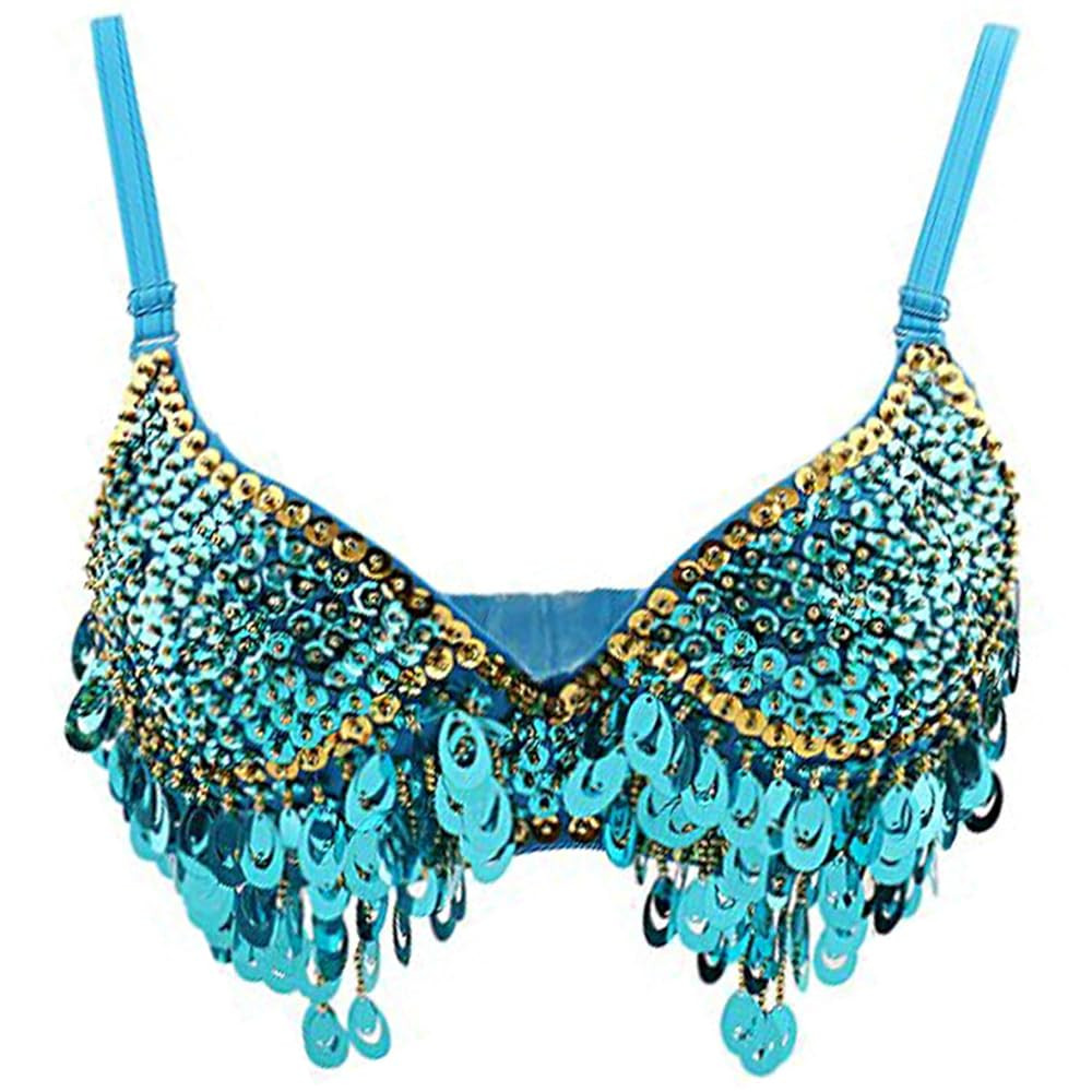 Belly Dancer Bra, Glitter Sparkle Belly Dancer Top with Paillettes, Beads and Rhinestones, Adjust... | Amazon (US)
