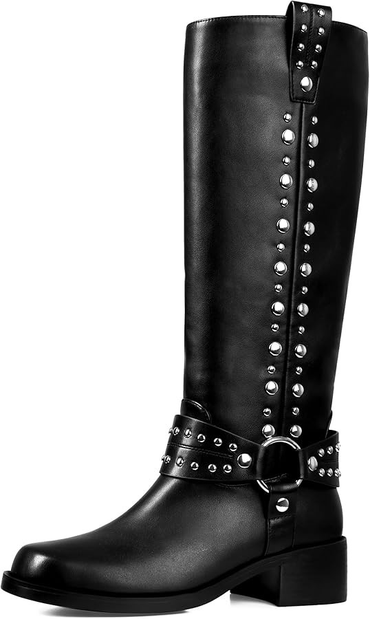 MUCCCUTE Knee High Boots for Women Tall Riding Boots Square Toe Slip On Chunky Low Heel Long Moto... | Amazon (US)