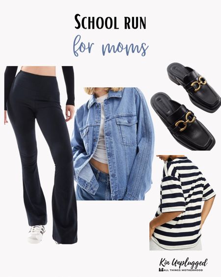 Stay comfy yet put-together for the school run with this practical and stylish outfit.

	•	Top: Nobody’s Child Striped Breton Top
	•	Bottoms: ASOS Design Black Leggings
	•	Shoes: ASOS Design Slip-On Loafers
	•	Jacket: ASOS Denim Jacket

#SchoolRunStyle #CasualComfort #MomStyle #ASOSFinds

#LTKstyletip