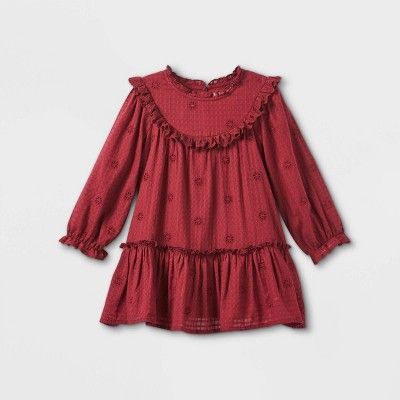 Toddler Girls' Embroidered Long Sleeve Dress - Cat & Jack™ Burgundy | Target
