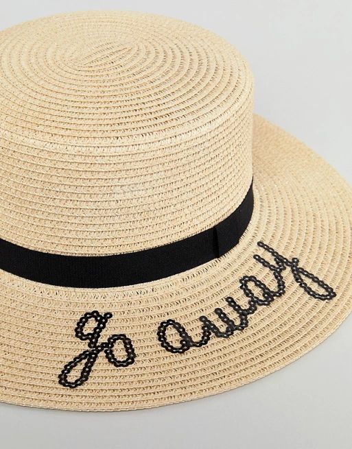 ASOS Straw Boater with Go Away Slogan and Size Adjuster | ASOS US