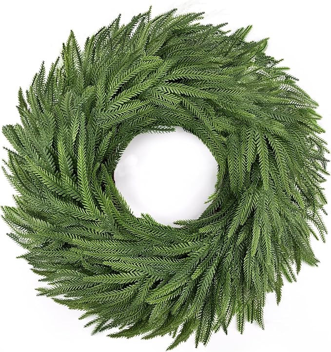 24" Norfolk Pine Wreath for Front Door, Real Touch Christmas Wreaths Artificial Greenery Realisti... | Amazon (US)
