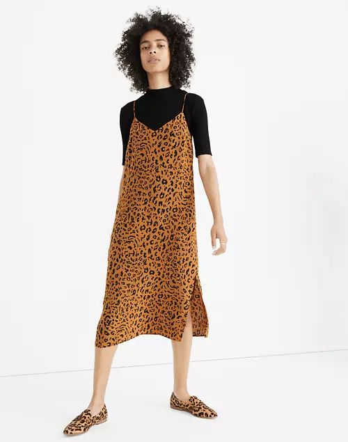Silk Eva Side-Slit Slip Dress in Leopard | Madewell