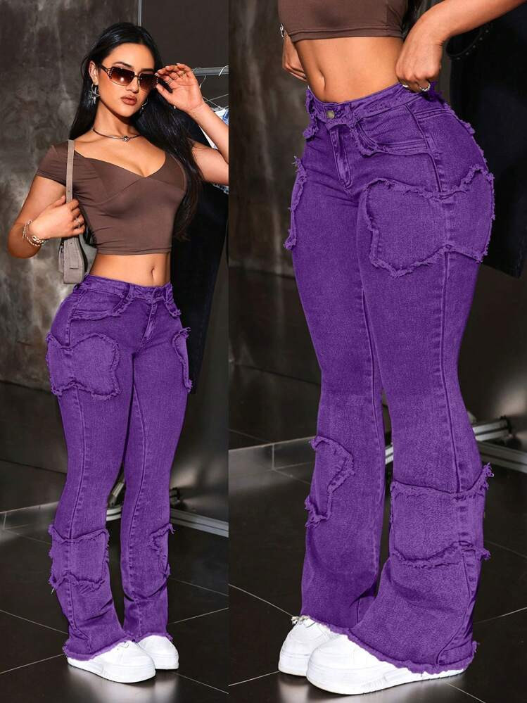 SHEIN ICON Women's Purple Slim Fit Pocket Casual Versatile Jeans | SHEIN