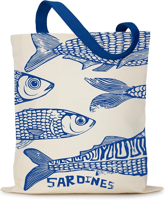 Sardines Canvas Tote Bags for Women Fish Lovers, Grocery Shoulder Bag with Sardines Pattern for S... | Amazon (US)