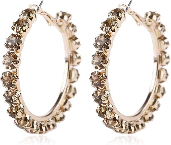 RIAH FASHION Lightweight Rhinestone Pave Statement Hoop Earrings - Sparkly Bridal Wedding Cubic Z... | Amazon (US)
