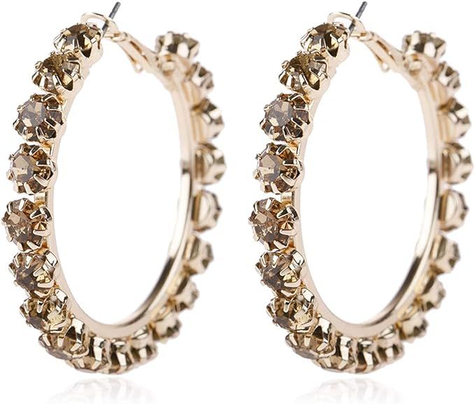 RIAH FASHION Lightweight Rhinestone Pave Statement Hoop Earrings - Sparkly Bridal Wedding Cubic Z... | Amazon (US)