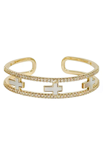 Marcelline Gold MOP Cross Cuff Bracelet | The Willow Tree