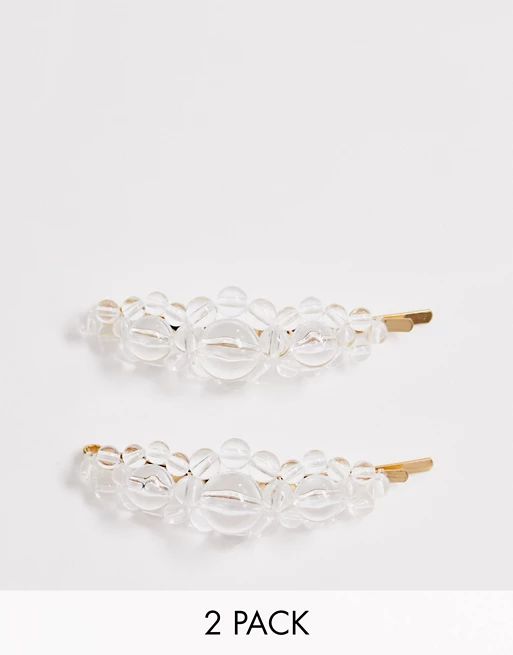 ASOS DESIGN pack of 2 hair clips in clear resin beads | ASOS US