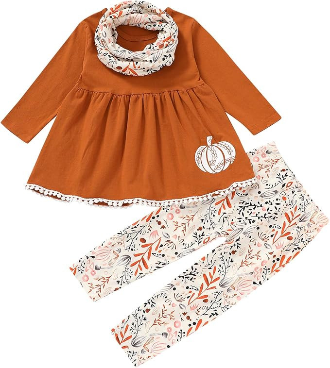 Halloween/Thanksgiving Kids Baby Girls Clothes Pumpkin/Turkey T-Shirt Top Dress+Pants+Headband Ou... | Amazon (US)