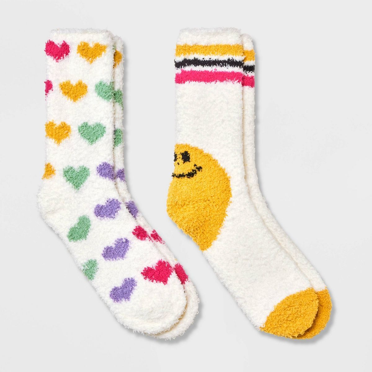 Women's Smiley Face 2pk Cozy Crew Socks - Assorted Colors 4-10 | Target