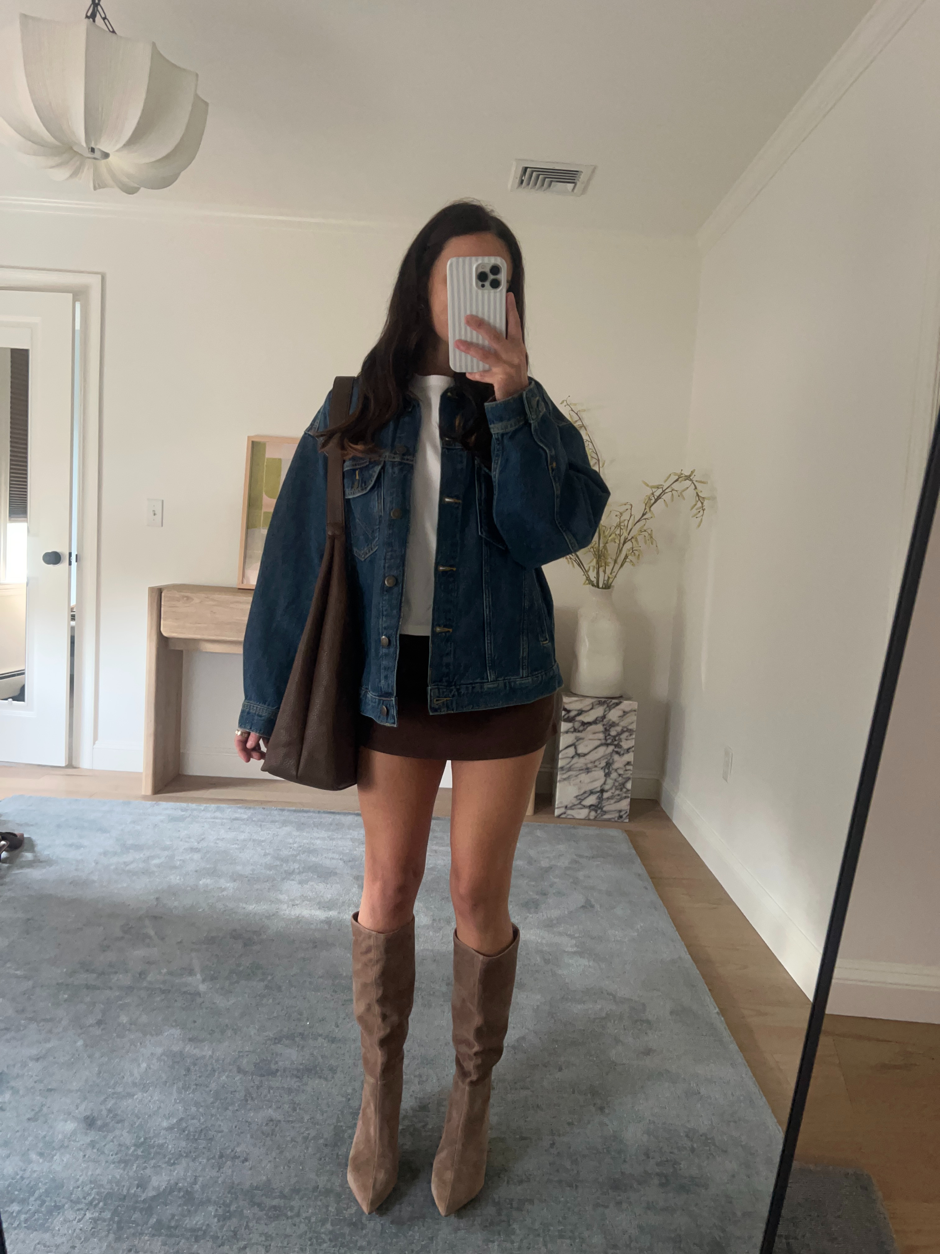 Fall outfit! skort in XS, top in s, oversized denim jacket wearing a XS 

 #LTKSeasonal