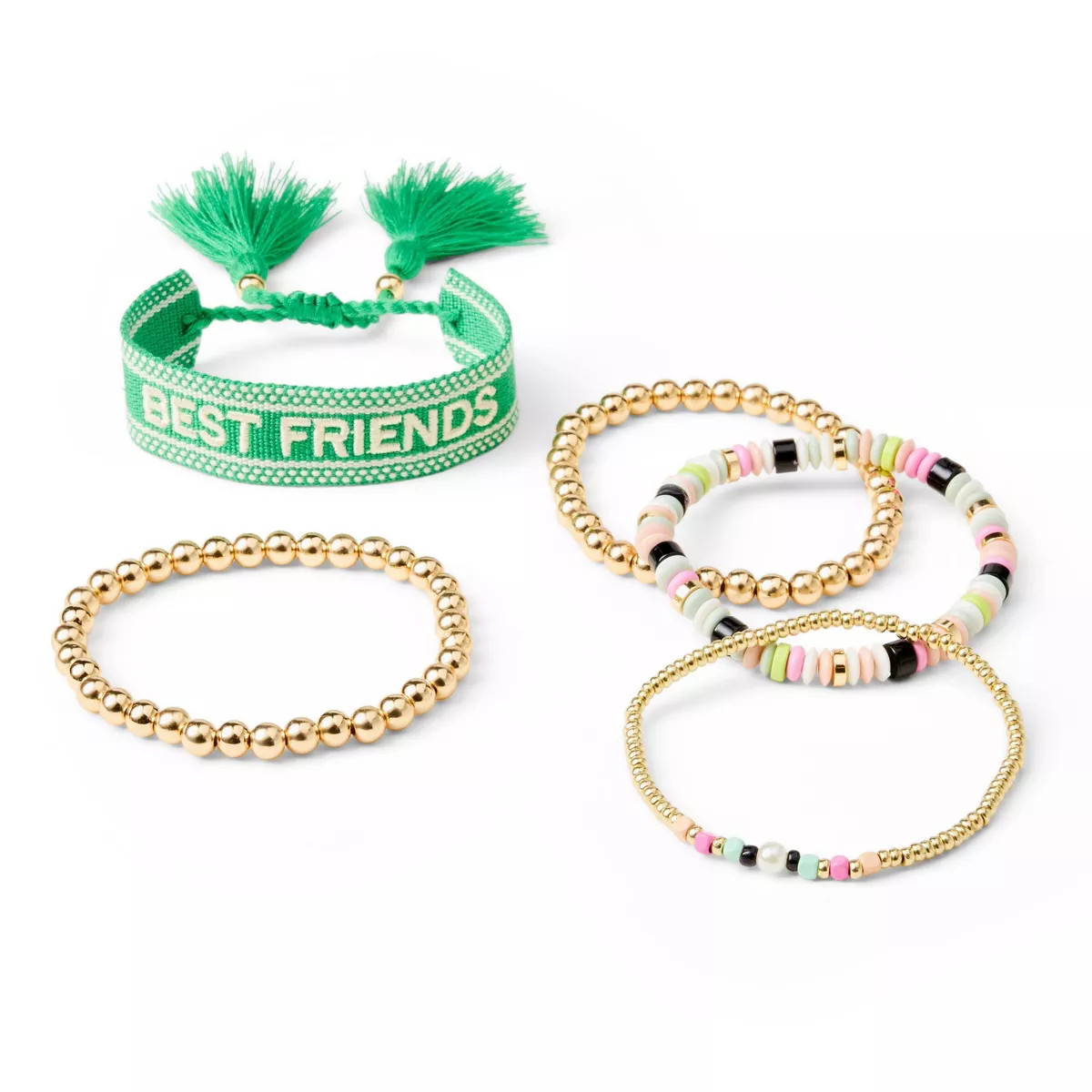 "Best Friends" and Friendship Bracelets 5pk - Green/Gold - The Cuddle Collab | Target