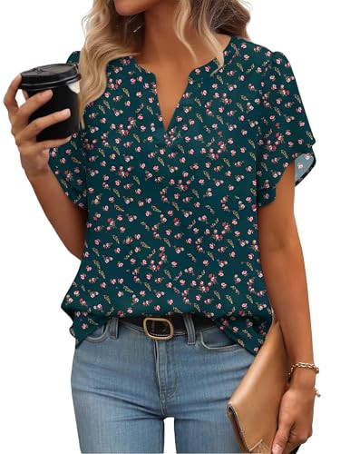 Zeagoo Womens Dressy Casual Shirts Tulip Sleeve V Neck Work Blouse Business Casual Summer Chiffon Tops | Amazon (US)