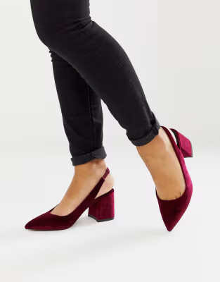 ASOS DESIGN Samson slingback mid heels in burgundy velvet | ASOS (Global)