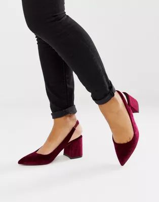 ASOS DESIGN Samson slingback mid heels in burgundy velvet | ASOS US