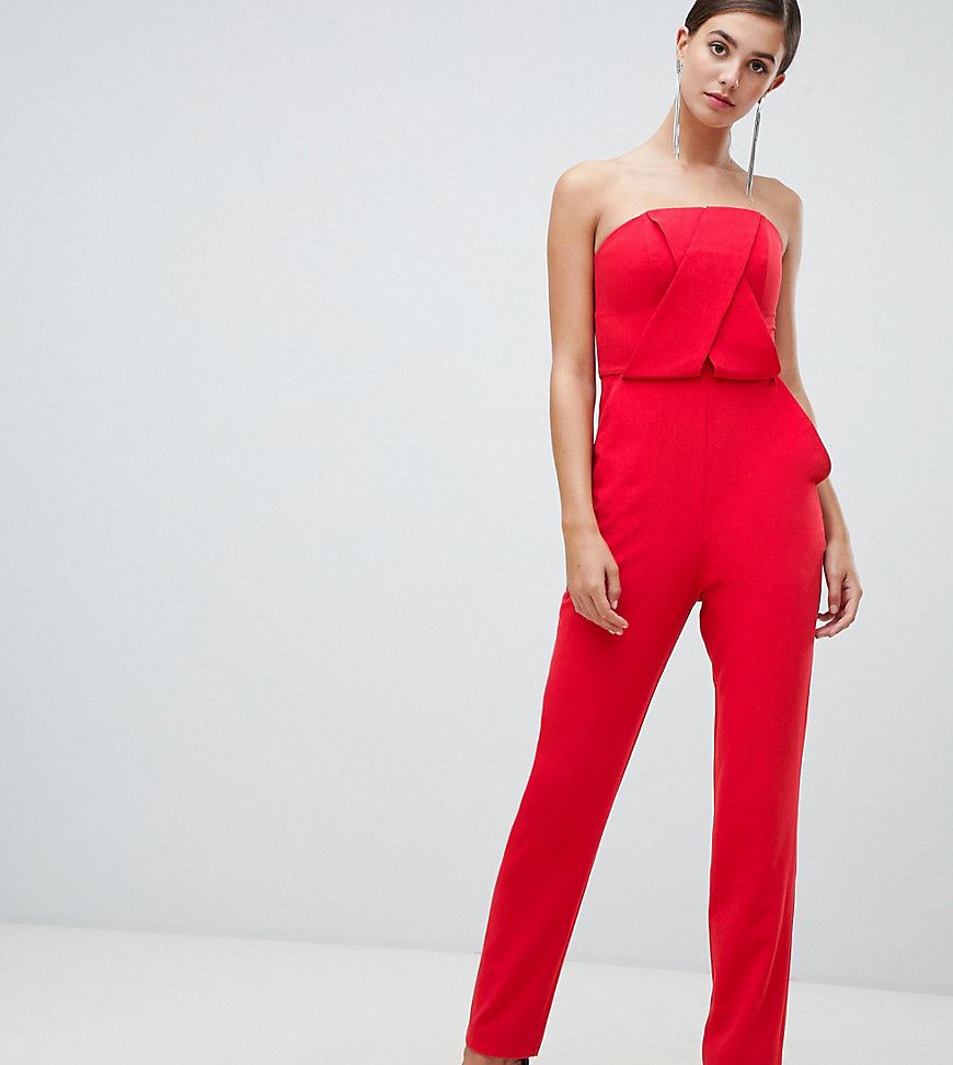 ASOS DESIGN Tall structured bandeau jumpsuit with peg leg - Red | ASOS US