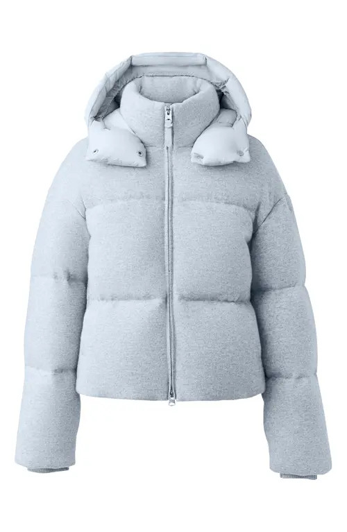 Mackage Tessy Down Puffer Jacket with Removable Hood in Light Grey Melange at Nordstrom, Size Medium | Nordstrom