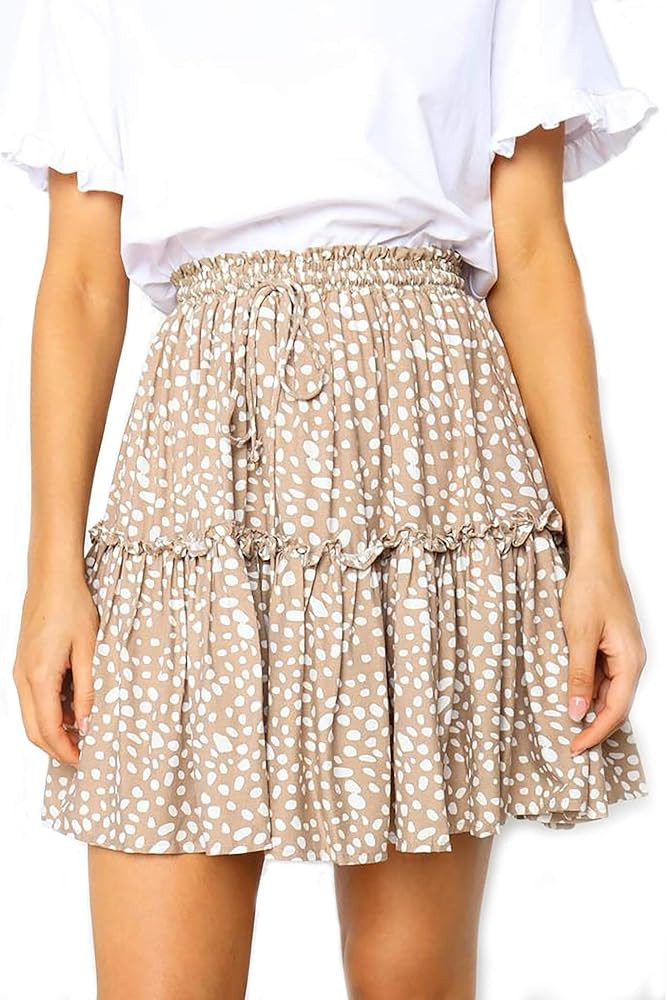 Relipop Women's Floral Flared Short Skirt Polka Dot Pleated Mini Skater Skirt with Drawstring | Amazon (US)