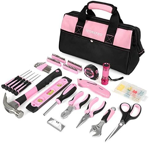 WORKPRO Pink Tool Kit, 106-Piece Lady's Home Repairing Tool Set with Wide Mouth Open Storage Bag ... | Amazon (US)
