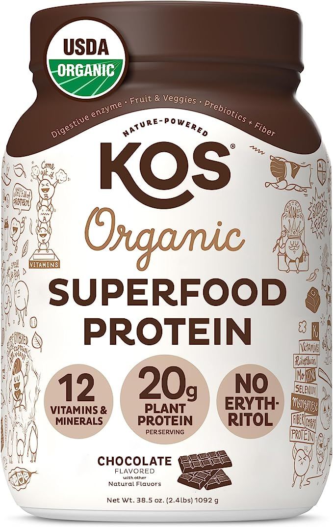 KOS Vegan Protein Powder Erythritol Free, Chocolate - Organic Pea Protein Blend, Plant Based Supe... | Amazon (US)
