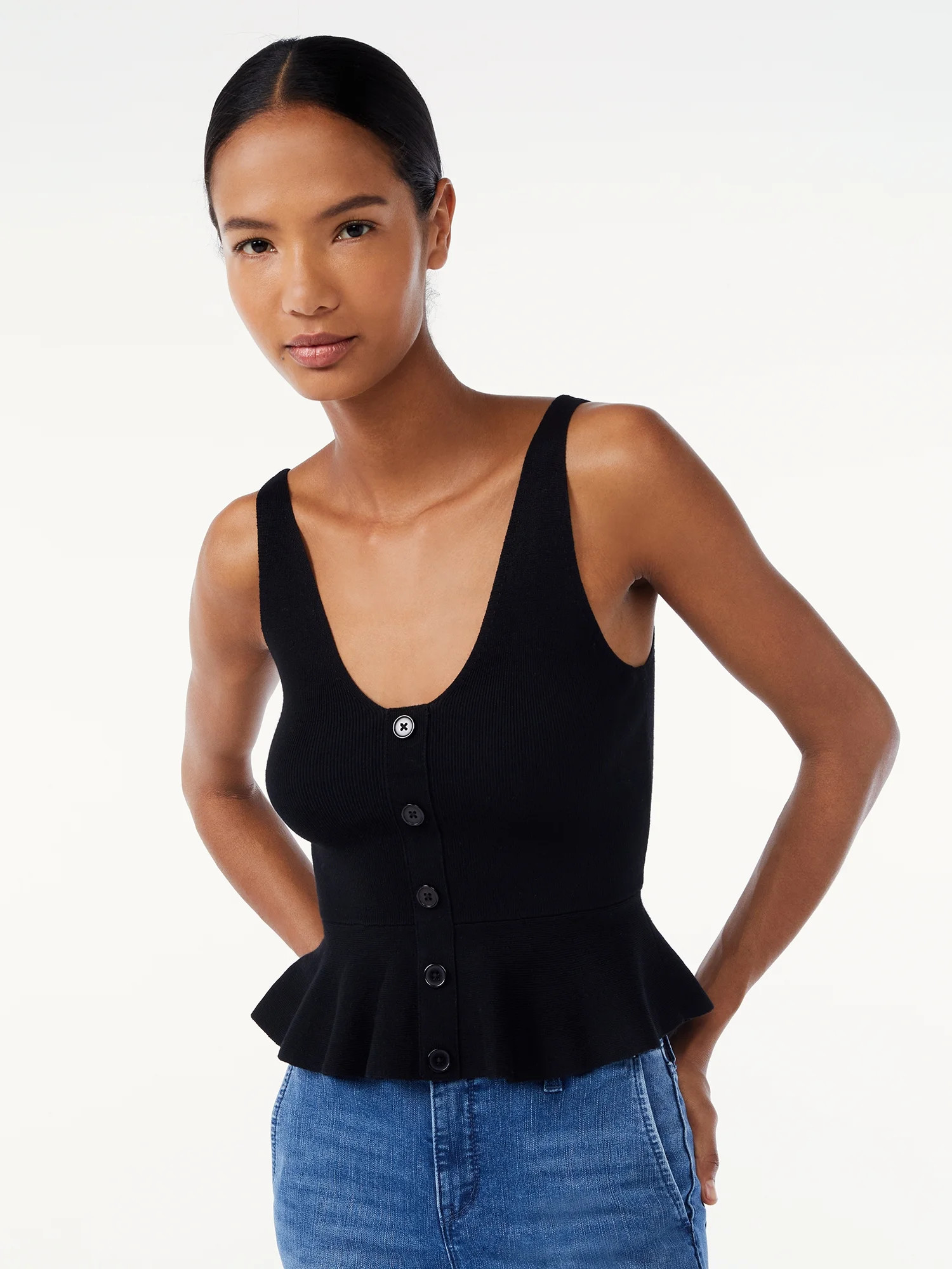 Scoop Women's Peplum Tank Top with Button Front - Walmart.com | Walmart (US)