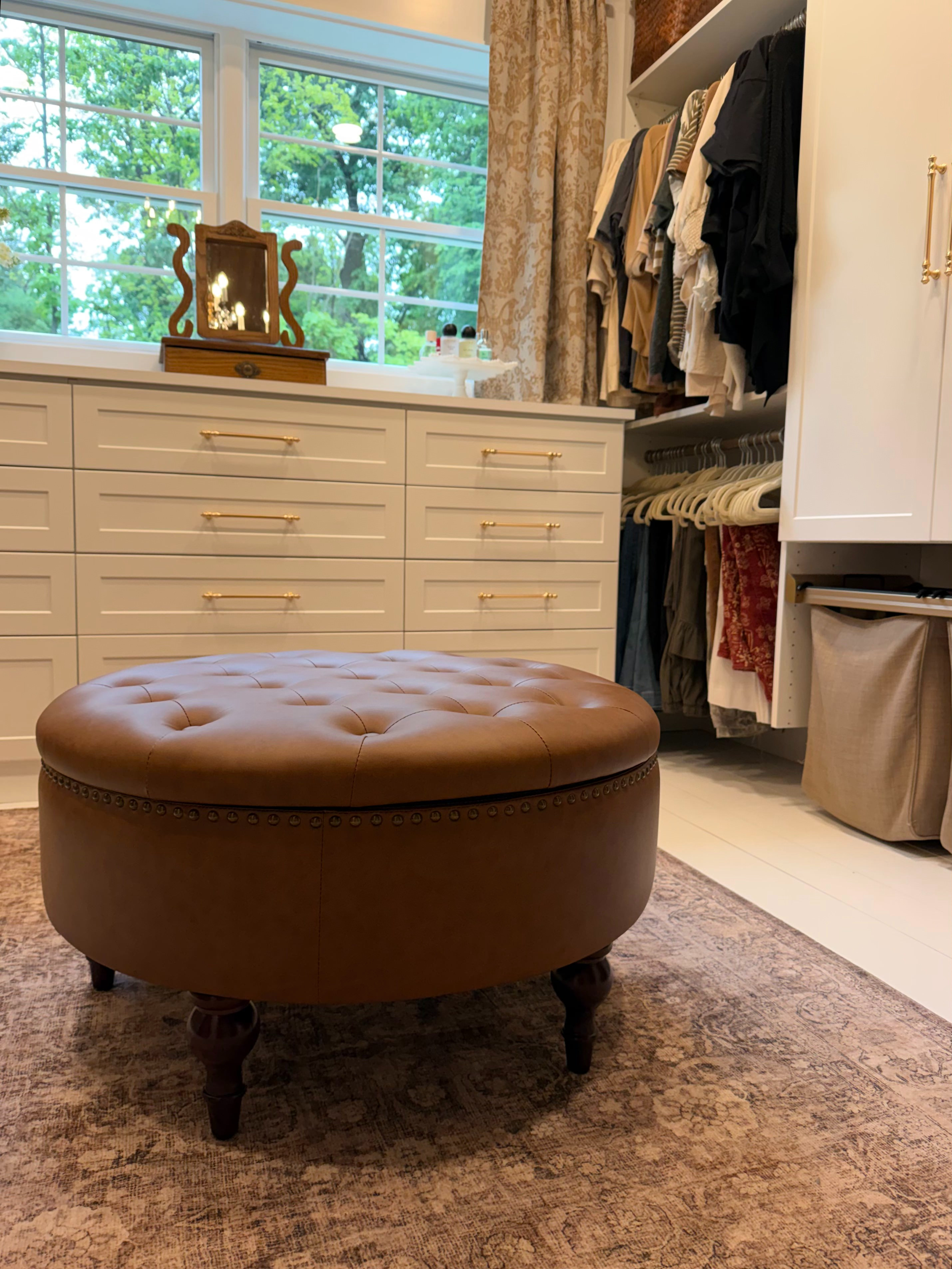 This storage ottoman from Wayfair is a beautiful focal point of our walk-in closet, and it is also completely functional with built-in storage and a place to sit while getting ready.  

 #LTKHome