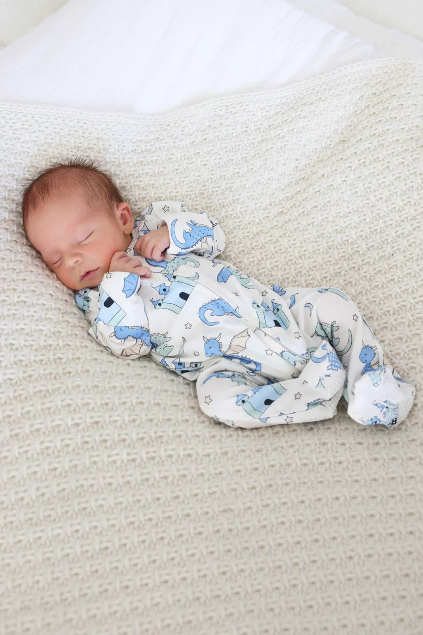 Dragon Adventure Zipper Footie | Blue | Caden Lane