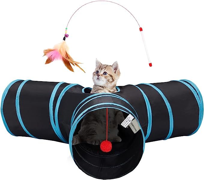 Pet Cat Tunnel Tube Toys 3 Way Collapsible, Tunnels for Indoor Cats，Kitty Bored Peek Hole Toy B... | Amazon (US)