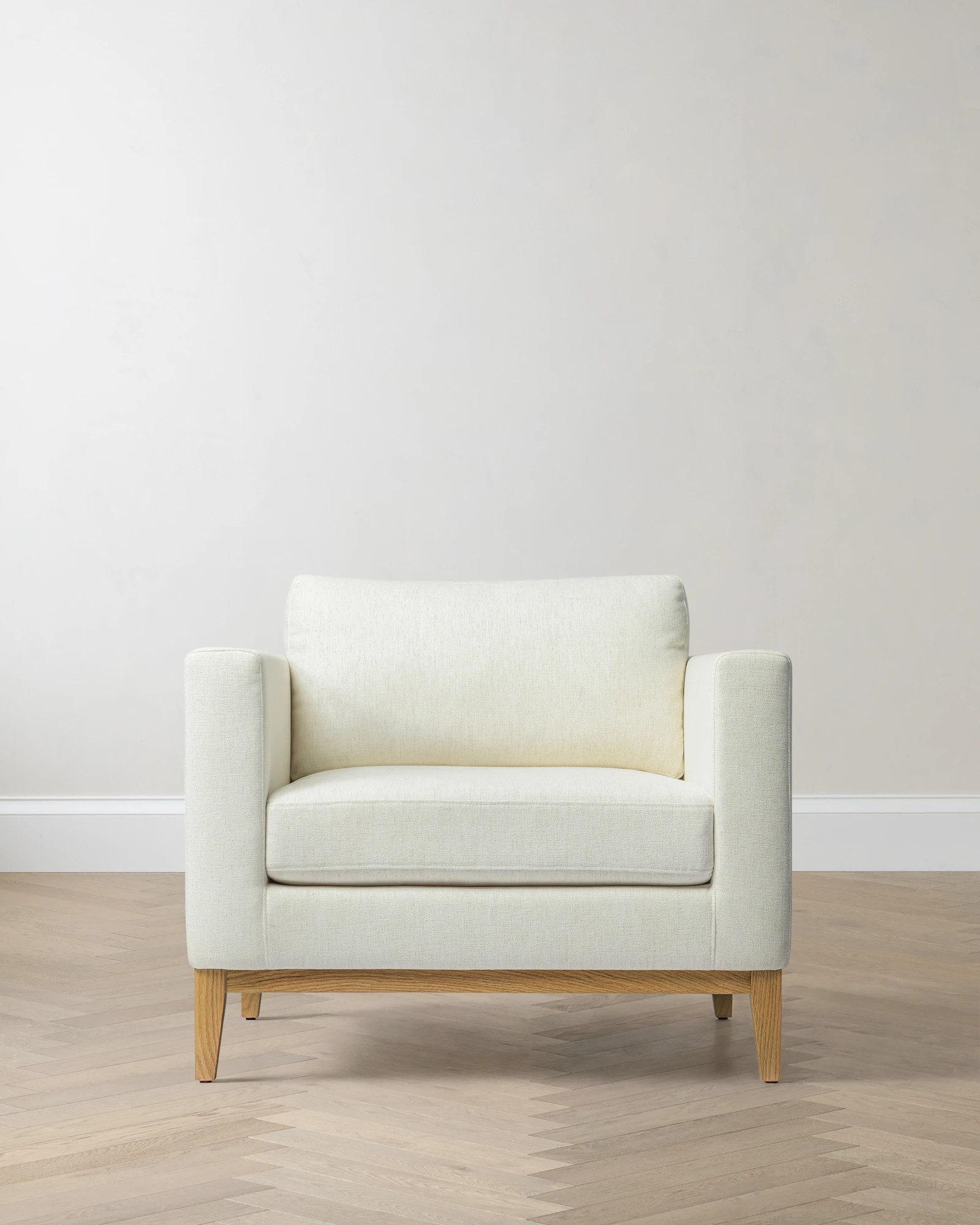 Quince | Performance Chenille Linen Blend Accent Chair with Solid Oak Base in Snow, Performance Linen Blend | Quince