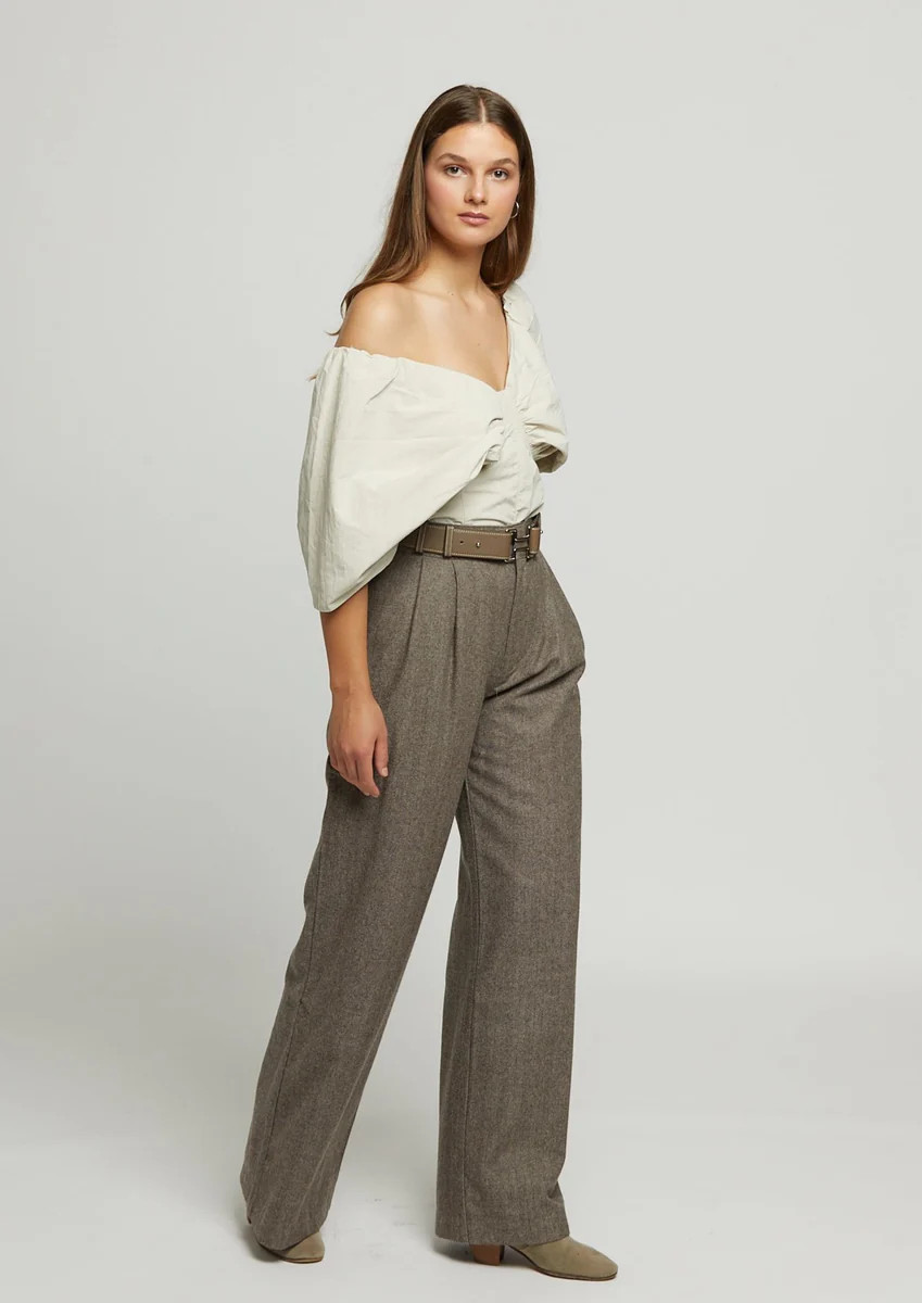 Sahn Wool Wide Leg Pants-Chocolate Brown | Benaar La
