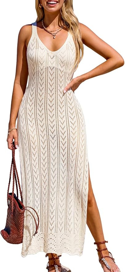 CUPSHE Women's Swimsuit Cover Up Sleeveless Crochet Bathing Suit Coverup Split Maxi Summer Beach ... | Amazon (US)