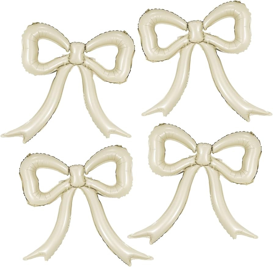 4pcs Cream White Bow Foil Balloons Mylar Bow Balloons for Coquette Baby Shower, Birthday, Bachelo... | Amazon (US)